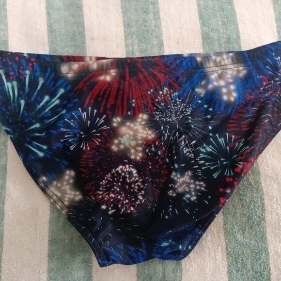 2" SIDES ARENA SWIM BRIEF, SIZE 30", FIREWORKS PATTERN - Picture 2 of 7